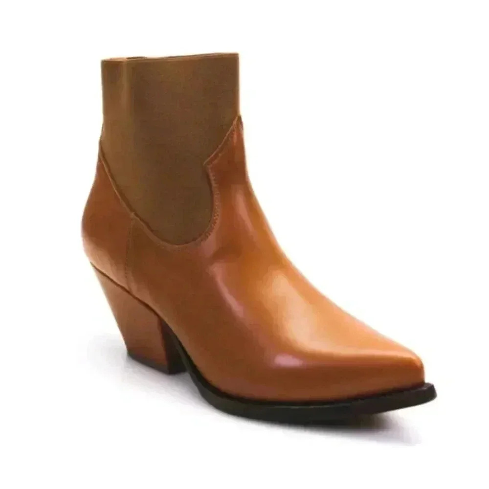 Buttero Western Ankle Leather Low Heel Elise Boots Cognac Brown Size 9.5